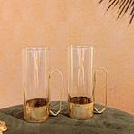 set van 2 antieke vintage theeglazen met koperen houder, Ophalen of Verzenden