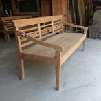 Diepe teak bank RQ9 stationsbank hout landelijk Ibiza Bali, Ophalen of Verzenden