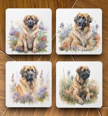 Leonberger Aquarel onderzetters met houder beschikbaar voor biedingen