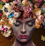 Glasschilderij Vrouw met bloemen en vlinders, Gehard glas, Huis en Inrichting, Ophalen of Verzenden, Nieuw