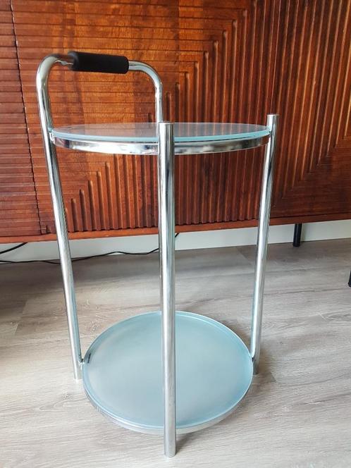 BauHaus Ronde Chroom & Glas bijzettafel - Jaren '80 Italy, Huis en Inrichting, Tafels | Bijzettafels, Zo goed als nieuw, Rond