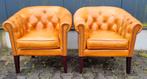 2x Chesterfield club fauteuil honing bruin leer + BEZORGING, Gebruikt, ., Chesterfield, Ophalen of Verzenden