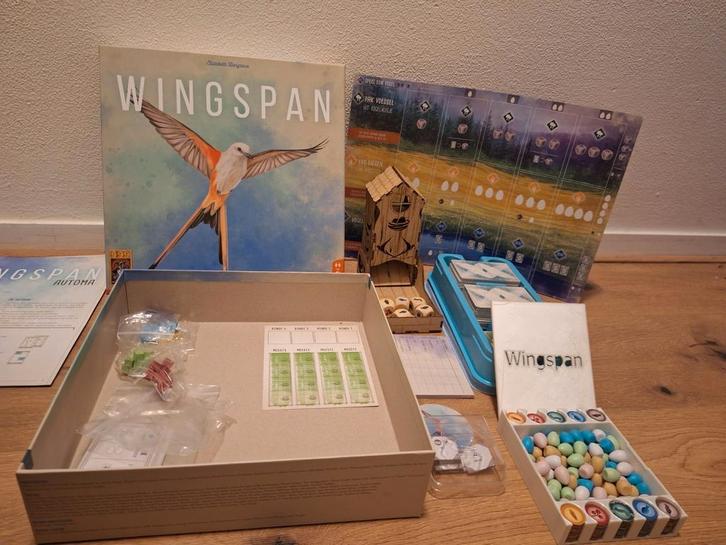 Wingspan met Exclusieve Onderdelen!, Hobby en Vrije tijd, Gezelschapsspellen | Bordspellen, Zo goed als nieuw, Een of twee spelers