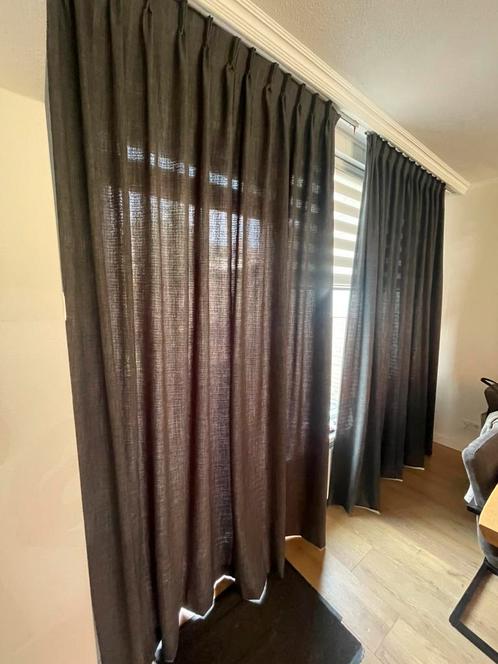 Gordijnen donkergrijs 2 sets incl rails, Huis en Inrichting, Stoffering | Gordijnen en Lamellen, Zo goed als nieuw, 200 cm of meer