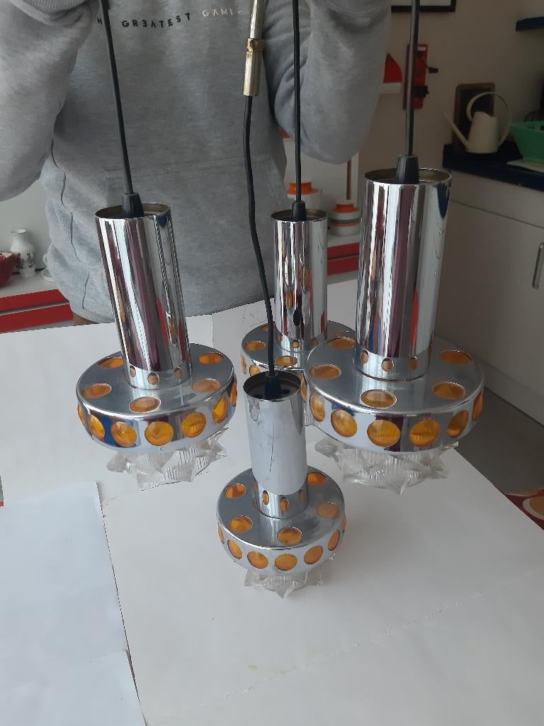 Massive Cascade kroonluchter 4 lichtpunten, 60's 70's, Ophalen of Verzenden, Gebruikt, Glas, 50 tot 75 cm