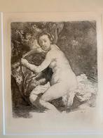 Ets naar Rembrandt - vrouwelijk naakt, Antiek en Kunst, Kunst | Etsen en Gravures, Ophalen of Verzenden