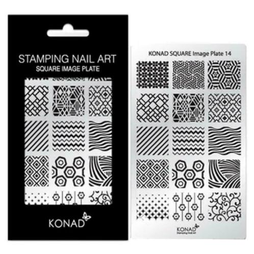 KONAD Square stempel sjabloon 14 met 15 nagel figuurtjes., Sieraden, Tassen en Uiterlijk, Uiterlijk | Cosmetica en Make-up, Ophalen of Verzenden