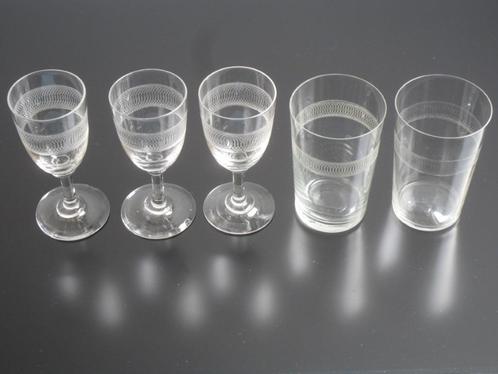 Art Deco kristallen port en waterglazen, Royal Leerdam 5x, Antiek en Kunst, Antiek | Glas en Kristal, Ophalen of Verzenden