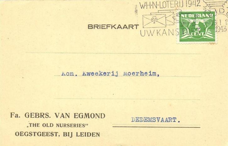 The Old Nurseries, Oegstgeest, bij Leiden - 01.1943 - briefk, Postzegels en Munten, Brieven en Enveloppen | Nederland, Briefkaart