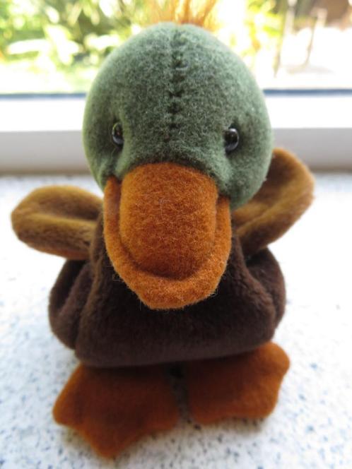 Eendje van Hema bruin groen velours meet ca 10 cm, Kinderen en Baby's, Speelgoed | Knuffels en Pluche, Zo goed als nieuw, Eend