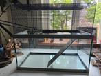 Hamsterverblijf van glas met kooi daarop., Dieren en Toebehoren, Gebruikt, Minder dan 75 cm, Hok, Hamster
