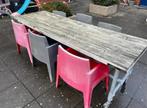 Tuintafel met kunststof stoelen, Tuin en Terras, Ophalen of Verzenden, Gebruikt, Rechthoekig, Hout