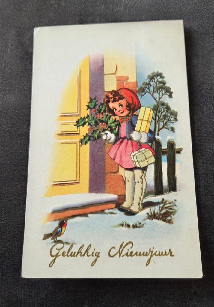 Meisje met hulst en cadeautjes, Verzenden, 1940 tot 1960, Gelopen, Feest(dag)