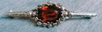 Zilver Vergulde Broche met Amber, Ophalen of Verzenden, Zilver, Broche, Verguld