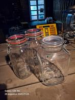 Glazen Voorraadpotten met Beugelsluiting - Set van 3, Gebruikt, Schaal, Vierkant, Ophalen of Verzenden
