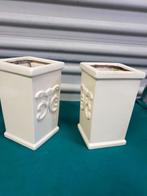 Bloempotten van aardewerk, wit, vierkant, met afbeelding, 2, Ophalen of Verzenden, 'T Olde Gre-j, Info@toldegrej.nl, Endepoelstraat 20f Didam