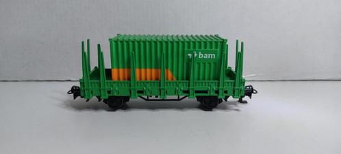 Bam Rongen wagon met 20ft. Bouw Container *Nieuwstaat* (03), Hobby en Vrije tijd, Modeltreinen | H0, Zo goed als nieuw, Wagon