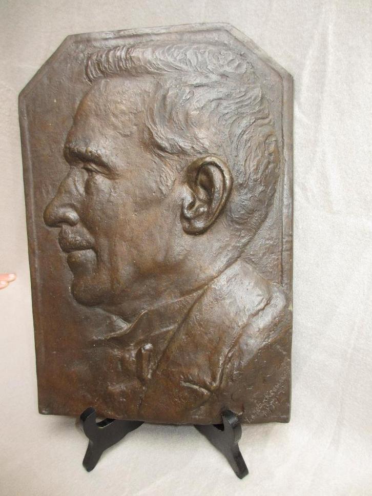 Bronzen portret plaquette Lode Eyckermans vlaams beeldhouwer, Antiek en Kunst, Antiek | Koper en Brons, Brons, Ophalen of Verzenden