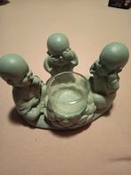 Boeddha Kandelaar - Zie, Hoor, Zwijg, Overige materialen, Ophalen of Verzenden, Zo goed als nieuw, Grijs