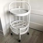 Rotan bamboe trolley wijnbar dranktafel barcart rond wit, Huis en Inrichting, Ophalen, Minder dan 55 cm, Gebruikt, Rond