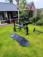 Halterbank met gewichten+ olympische stang, Sport en Fitness, Ophalen of Verzenden, Gebruikt, Borst, Fitnessbank