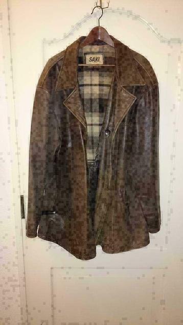 C389: SAKI bruin rundlederen jas maat 58/62 XXL Town country beschikbaar voor biedingen