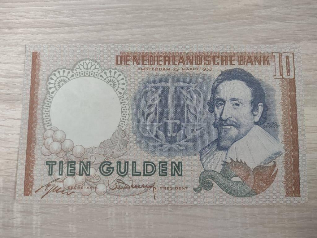 Oudste variant biljet 10 gulden Hugo de Groot 1953, UNC, Postzegels en Munten, Bankbiljetten | Nederland, Ophalen of Verzenden