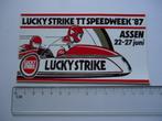 sticker oud TT ASSEN 1987 motorrace zijspan lucky strike, Verzenden, Zo goed als nieuw, Bedrijf of Vereniging