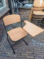 Set van 8 schoolstoelen met een handig uitklapbaar tafeltje, Ophalen, Bruin, Hout