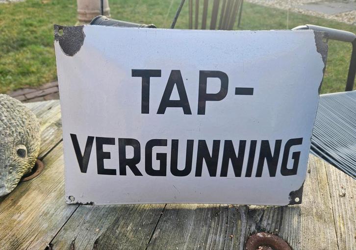 Emaille Bord Tapvergunning, Antiek en Kunst, Antiek | Emaille, Ophalen of Verzenden