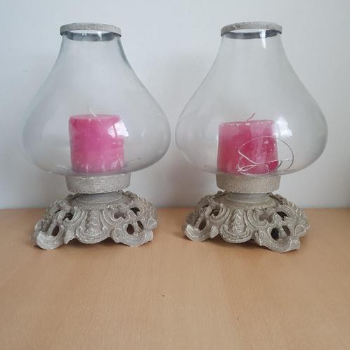 Windlicht(en) glas met metaal, Huis en Inrichting, Woonaccessoires | Kandelaars en Kaarsen, Zo goed als nieuw, Kandelaar, 25 tot 50 cm