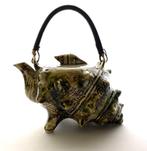 oud vintage theepotje schelp porselein bamboe handvat, Ophalen of Verzenden