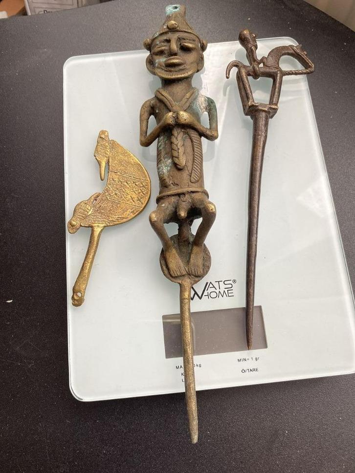 Tribal art bronzen stafhoofden s13, Antiek en Kunst, Antiek | Koper en Brons, Brons, Ophalen of Verzenden