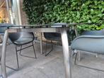 140 cm rond zwart  glazen/rvs tuintafel hoogte 72,5 cm, Tuin en Terras, Tuintafels, Ophalen, Zo goed als nieuw, Rond, Rvs