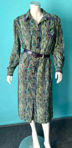 Vintage jaren 80 chique jurk groen/paars maat 46, Verzenden, Maat 46/48 (XL) of groter, Vintage, Knielengte