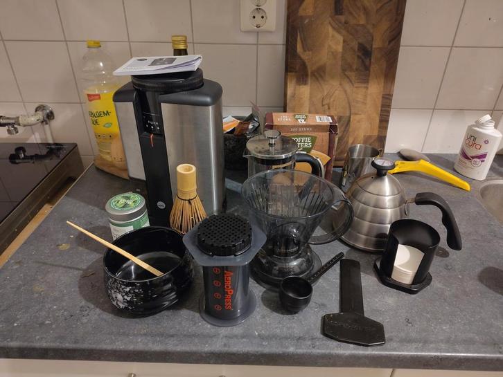 Div koffiezet methoden, bonenmaler en matcha set, Witgoed en Apparatuur, Koffiezetapparaten, Koffiemachine, 10 kopjes of meer
