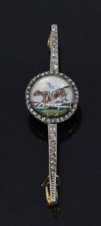 Jockey Intaglio diamant paard antiek 18k broche goud platina