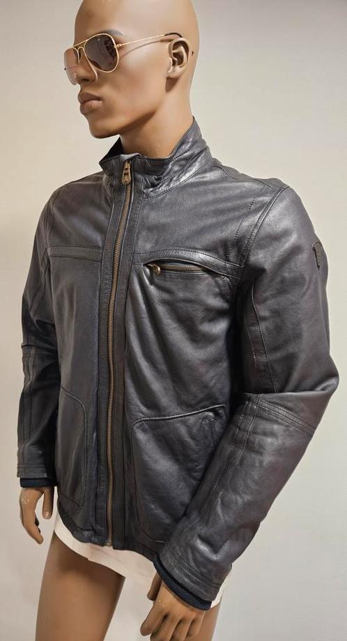 PME Legend donkerblauwe leren jas met windvangers (M) zgan, Kleding | Heren, Jassen | Zomer, Zo goed als nieuw, Maat 48/50 (M)