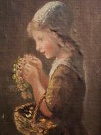 Schilderij meisje met bloemen, 30x45 cm, Antiek en Kunst, Kunst | Schilderijen | Klassiek, Ophalen of Verzenden