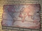 Oude Wereldkaart op Hout - Wanddecoratie, Huis en Inrichting, Ophalen, Gebruikt