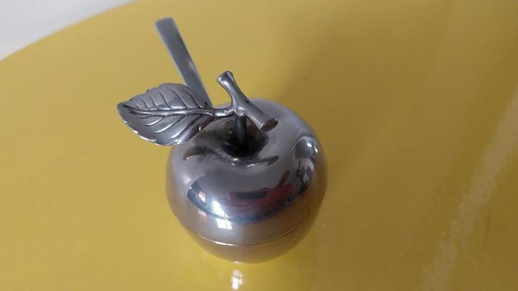 Zilverkleur appeltje potje met lepel, Antiek en Kunst, Curiosa en Brocante, Ophalen of Verzenden