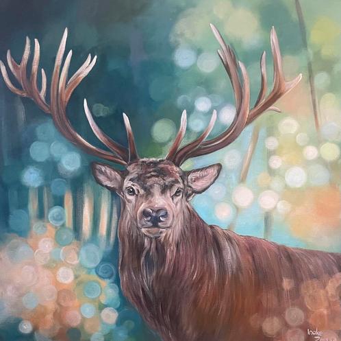 Schilderij hert, Antiek en Kunst, Kunst | Schilderijen | Modern, Ophalen of Verzenden