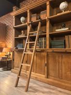 Massief Teak Boekenkast met Ladder, Ophalen, 200 cm of meer, Info@chesterfieldjunkie.nl, Teakhout