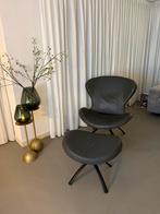 fauteuils met voetenbank antraciet Leer, Ophalen, Zo goed als nieuw, 50 tot 75 cm, Leer