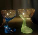 Vintage origineel Italiaanse IJscoupes Set van 2 blauw groen, Schaal, Rond, Ophalen of Verzenden, Glas