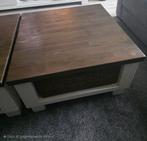 Houten salontafel met opbergmand, Huis en Inrichting, Tafels | Salontafels, Ophalen, Gebruikt, 50 tot 100 cm, Vierkant