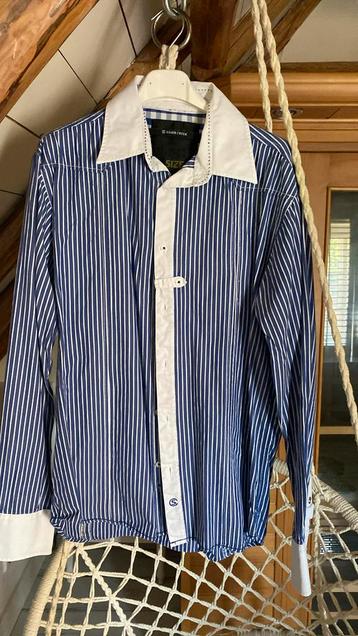 Blouse blauwe streep met witre boorden kraag mt L beschikbaar voor biedingen