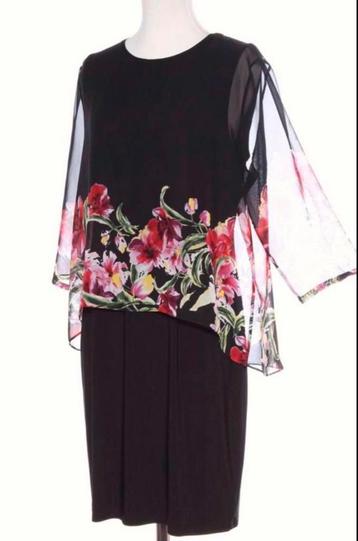 Ribkoff luxe jurk zwart chiffon overlaag mer rozenprint 36 beschikbaar voor biedingen