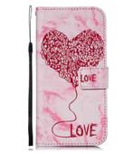 Samsung Galaxy S9 Plus Bookcase hoesje Love hart - Roze, Nieuw, Hoesje of Tasje, Overige modellen, Verzenden