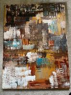Abstract Schilderij - Bruin, Wit, Blauw & Goud Tinten - Gesi, Ophalen of Verzenden